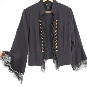 Insight Blazer Womens 10 Black Lace Trim Military Jacket Collared Steampunk